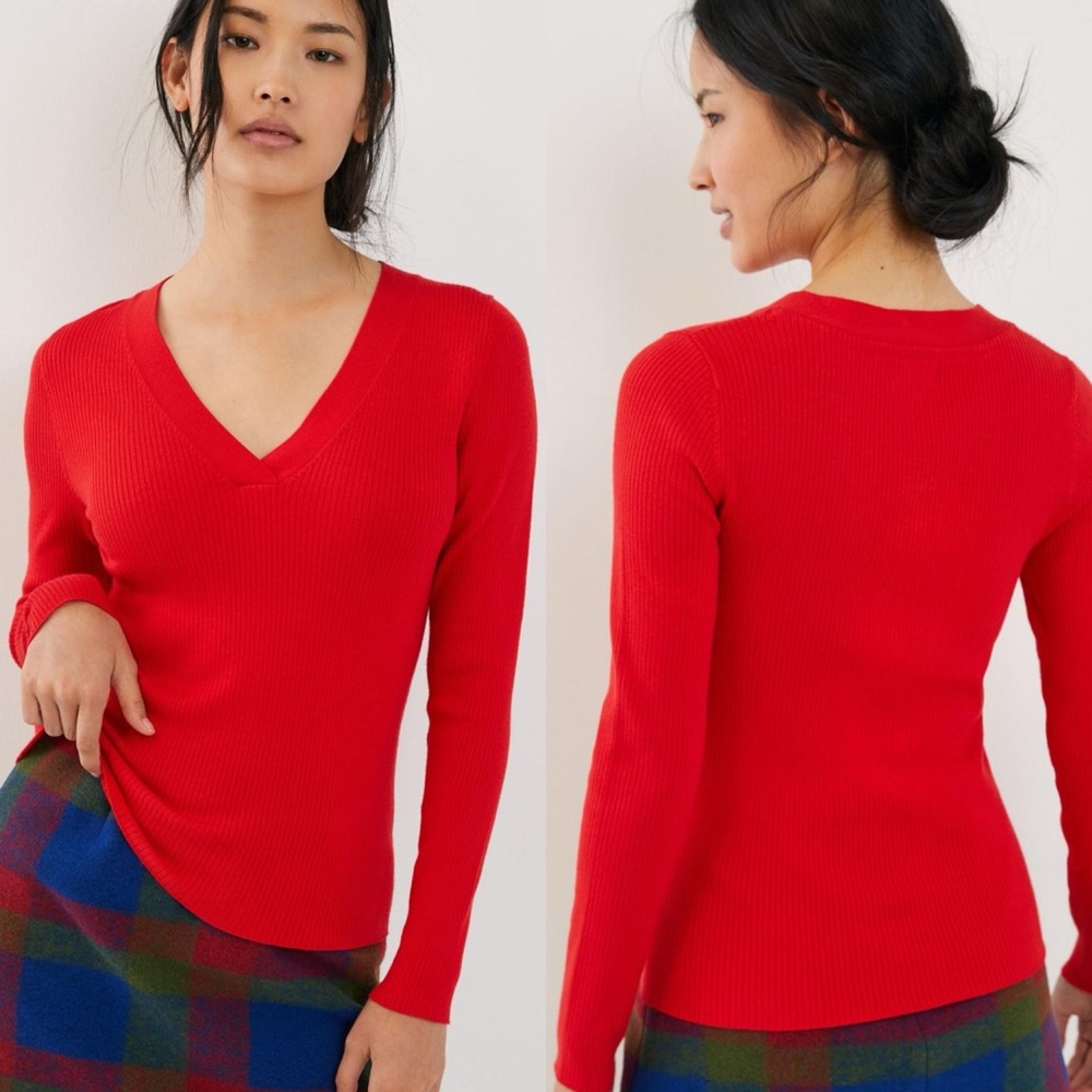 Anthropologie | Thea Ribbed V Neck Top
